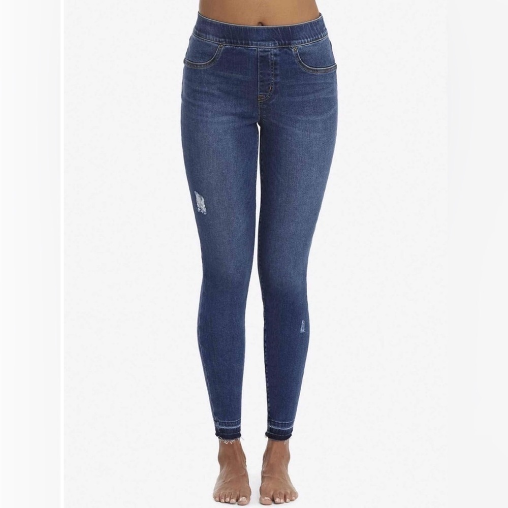 SPANX Dark Blue Women's Jeggings sz L Distressed